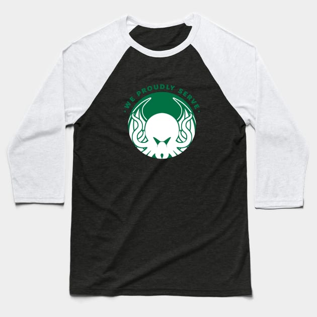 Cthulhu Coffee Baseball T-Shirt by AngryMongoAff
